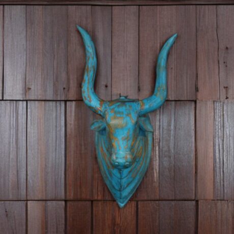 Wooden Carved Cow head Blue