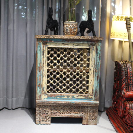Vintage Wooden Cabinet with Iron Jali Panel